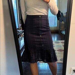 LOFT Navy Blue Button-Front Midi Skirt